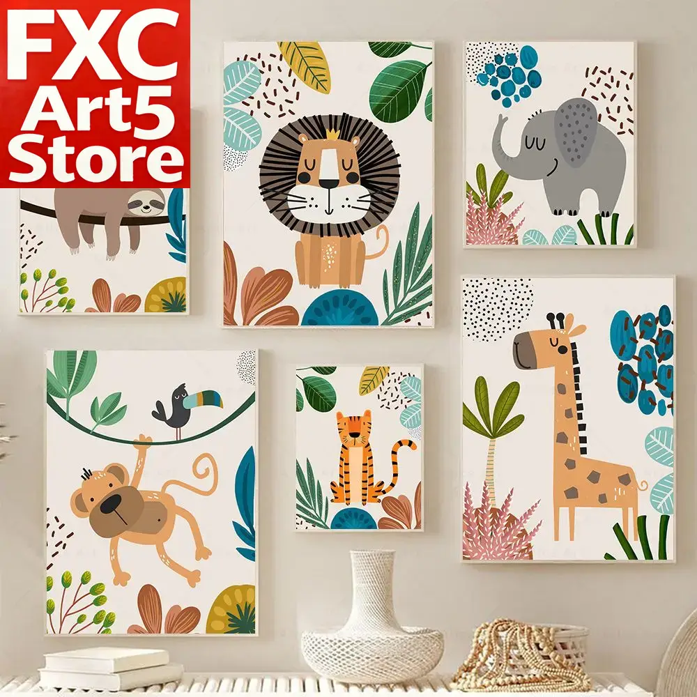 Baby Nursery Posters - Boho Monkey Lion Giraffe Bird Zebra