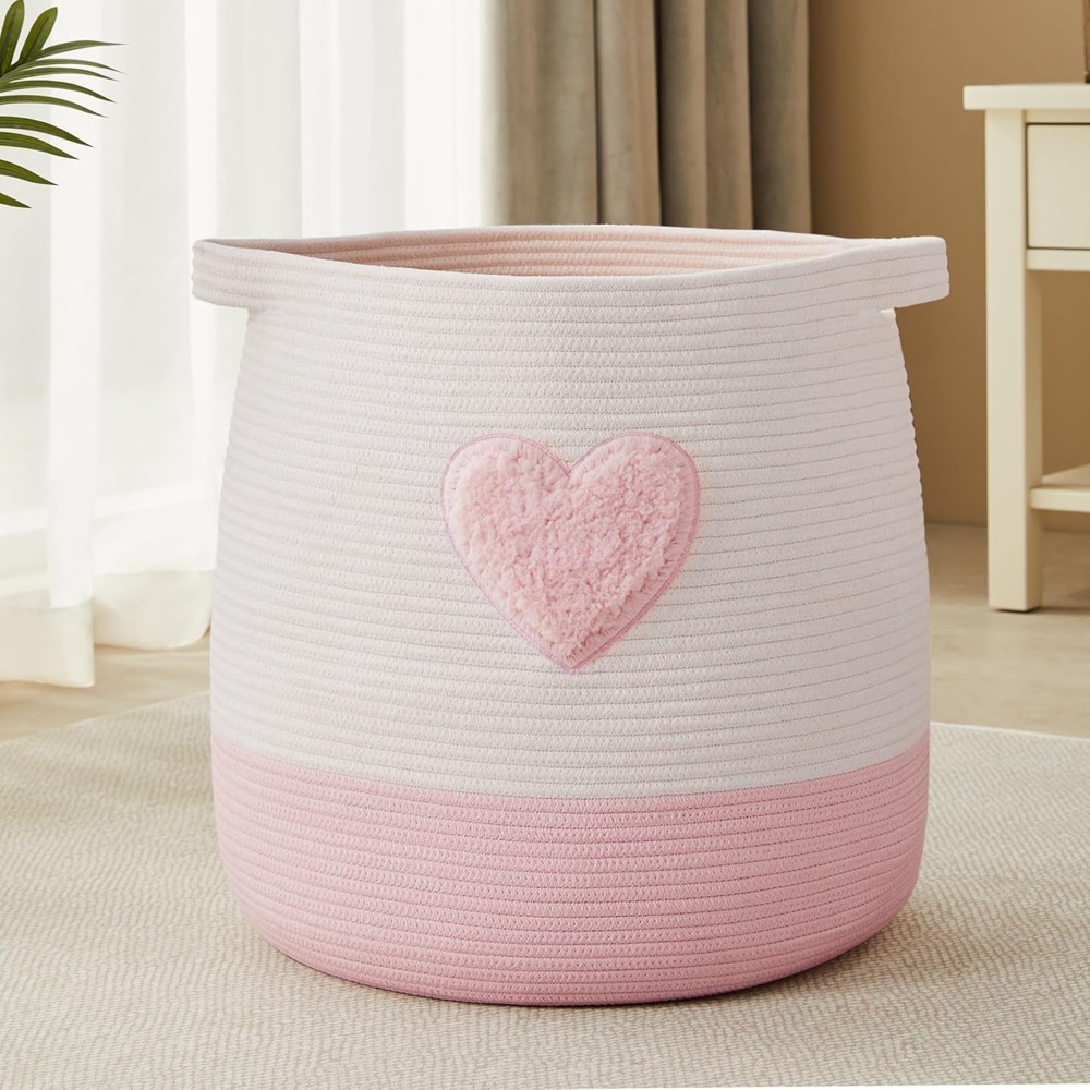 Baby Nursery Laundry Hamper - Pink Laundry Basket Hamper for Kids