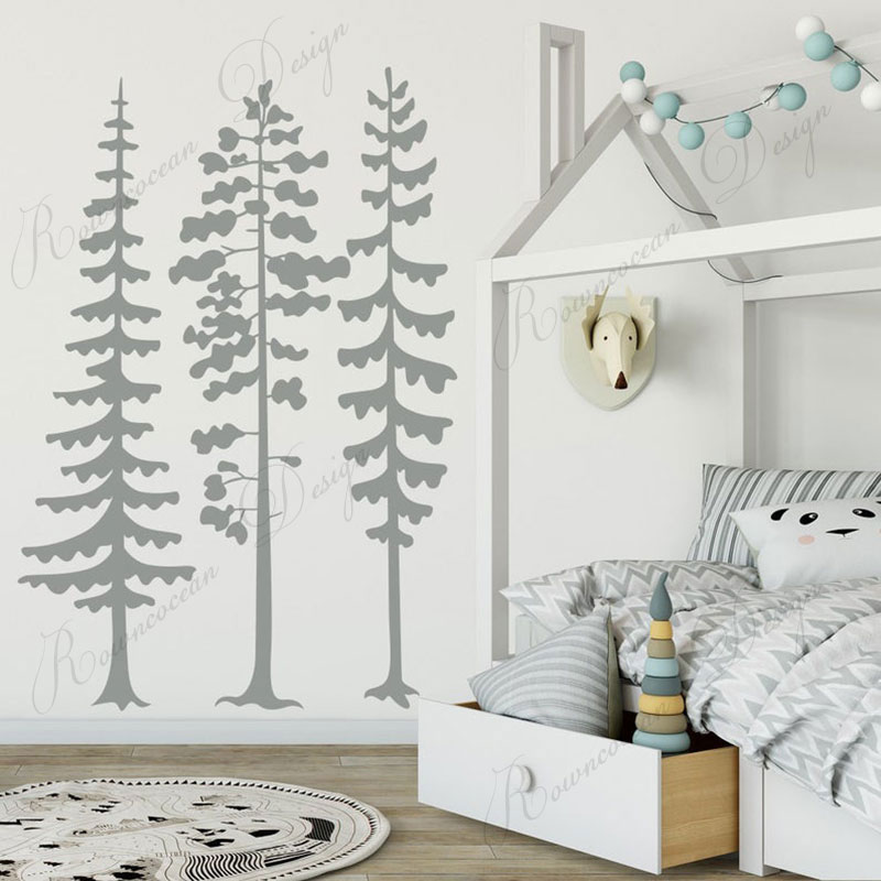 Baby Nursery Vinyl Wall Stickers - Minimalist Forest Pine Tree Wall Decal