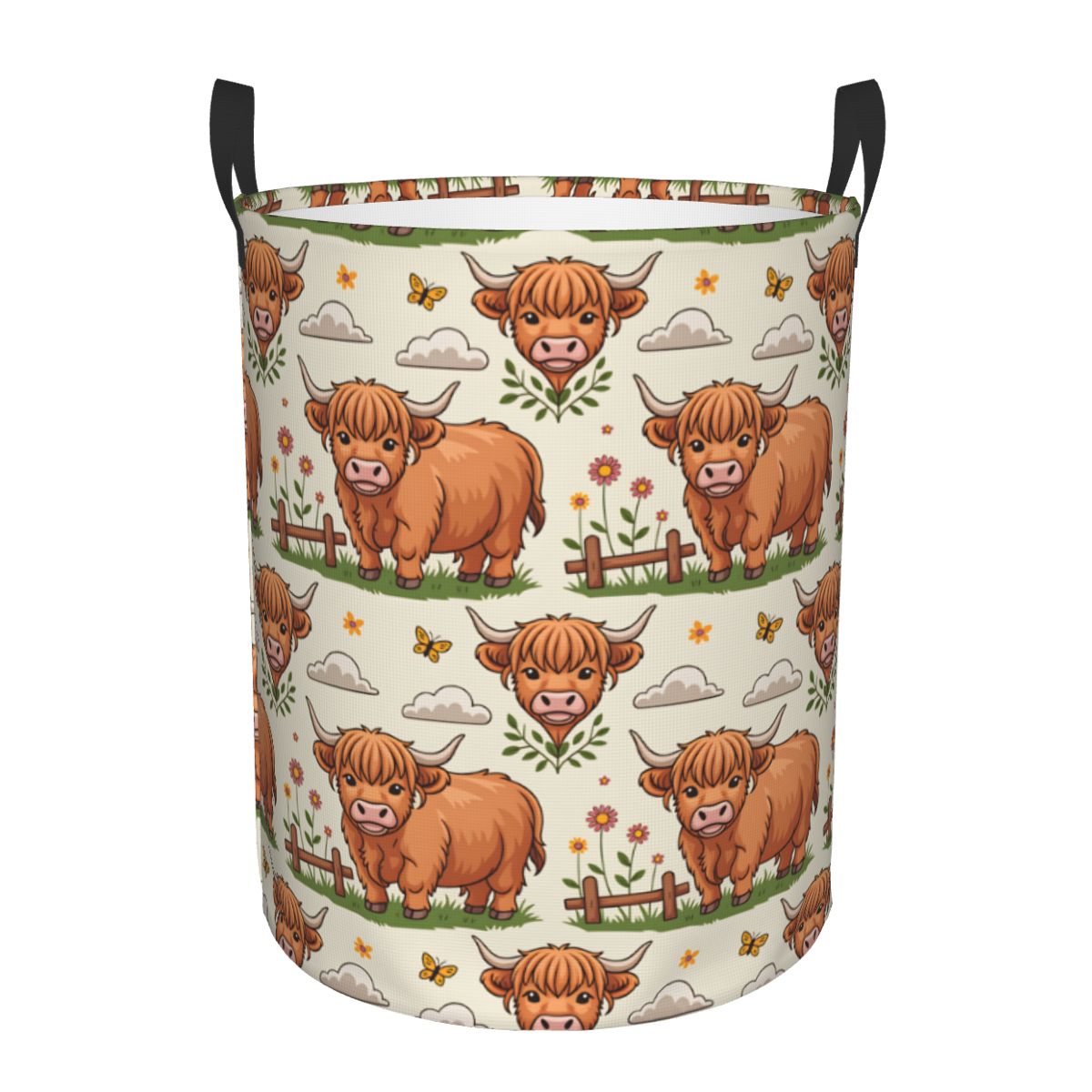 Baby Nursery Laundry Hamper - Cartoon Highland Cows Laundry Basket Collapsible