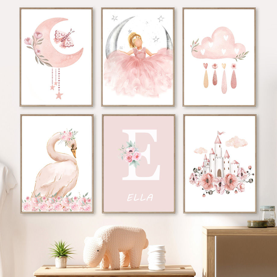 Pink Angel Girl Sun Moon Cloud - Baby Nursery Posters recension och pris