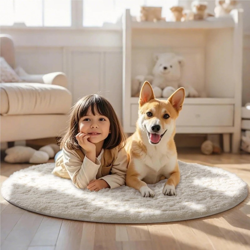 Round Cream White Rug Soft Flu - Baby Nursery Mat recension och pris