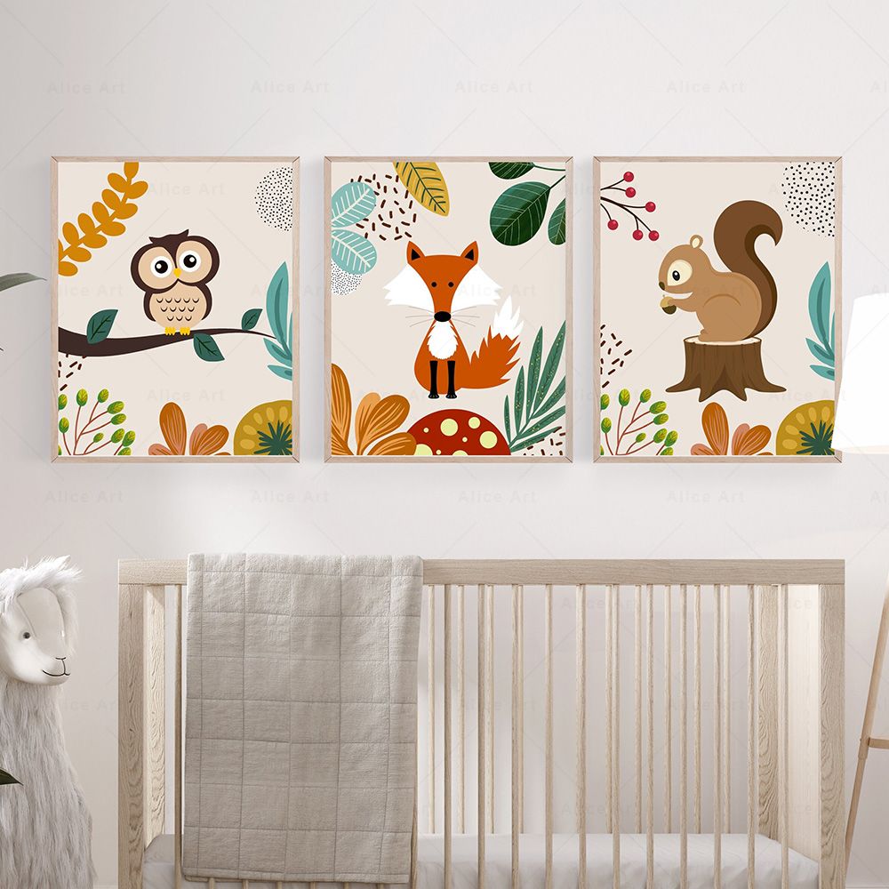Boho Monkey Lion Giraffe Bird  - Baby Nursery Posters recension och pris
