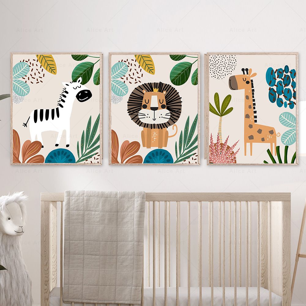 Boho Monkey Lion Giraffe Bird  - Baby Nursery Posters recension och pris