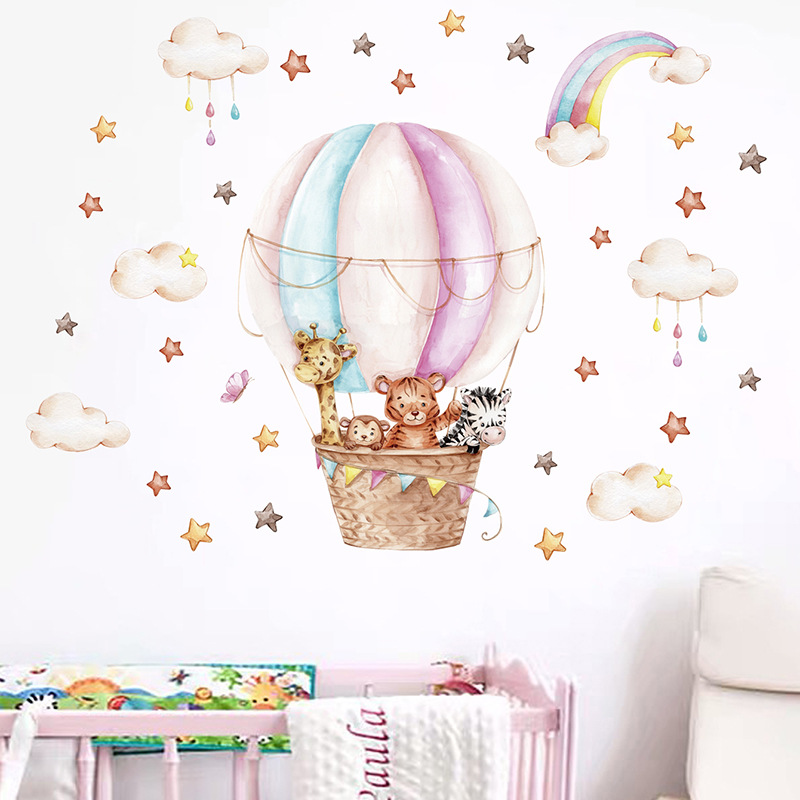Watercolor Pink Hot Airballoon - Baby Nursery Vinyl Wall Stickers recension och pris