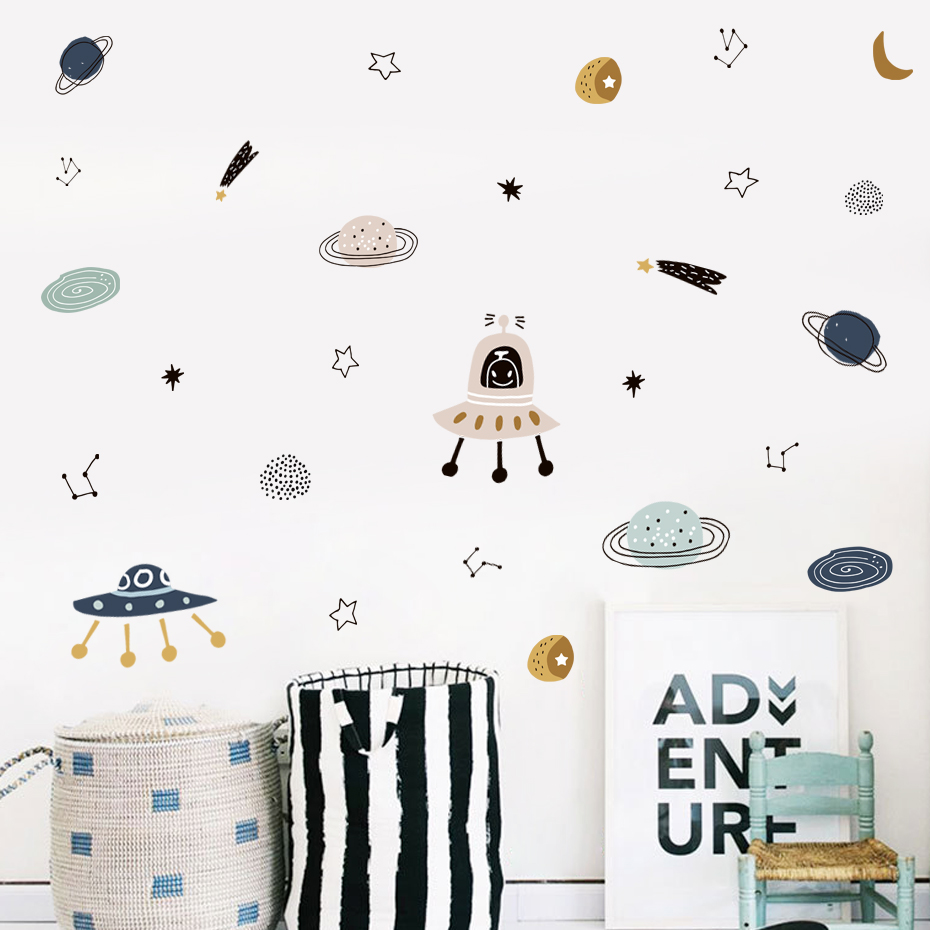 Cartoon Ufo Aliens Planet Patt - Baby Nursery Vinyl Wall Stickers recension och pris