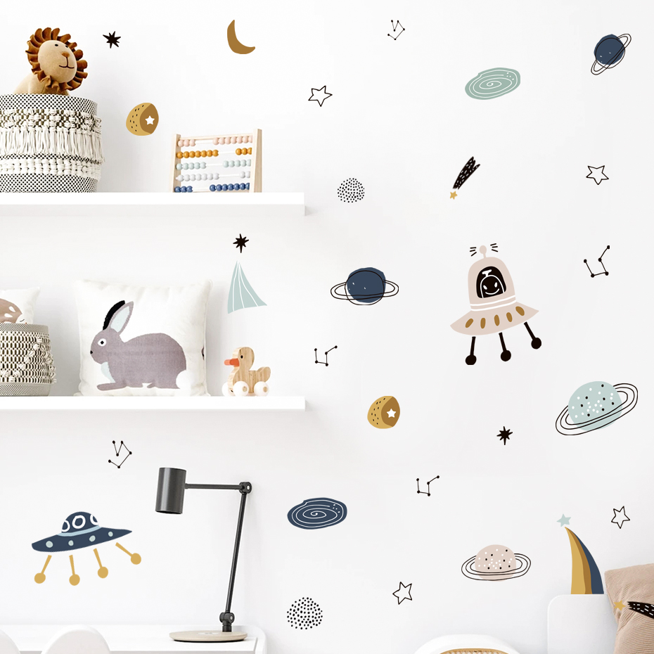 Cartoon Ufo Aliens Planet Patt - Baby Nursery Vinyl Wall Stickers recension och pris