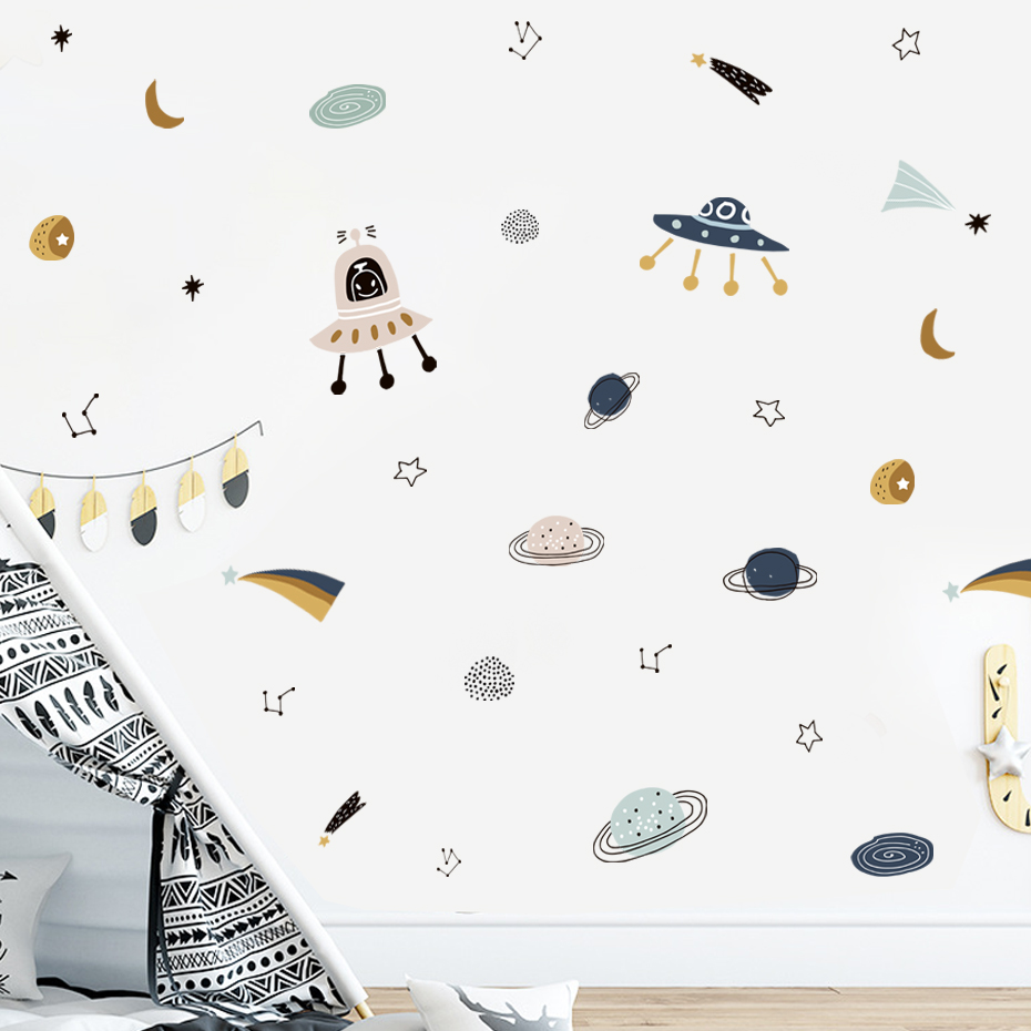 Cartoon Ufo Aliens Planet Patt - Baby Nursery Vinyl Wall Stickers recension och pris