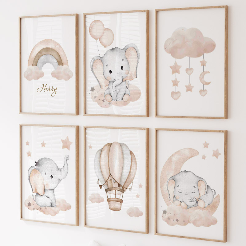 Cute Elephant Hot Balloon Moon - Baby Nursery Posters recension och pris