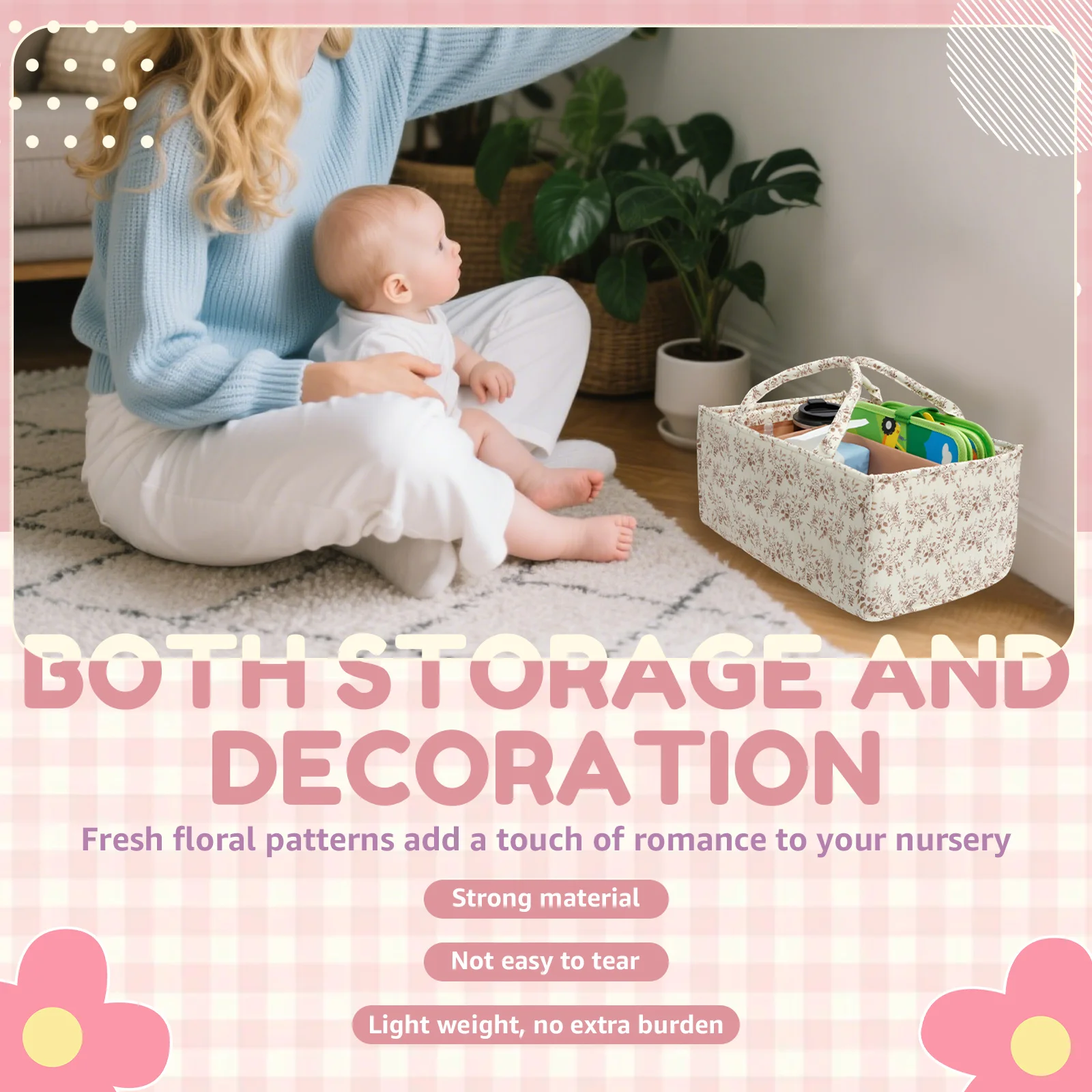Floral Diaper Caddy Organizer  - Baby Nursery Organiser recension och pris