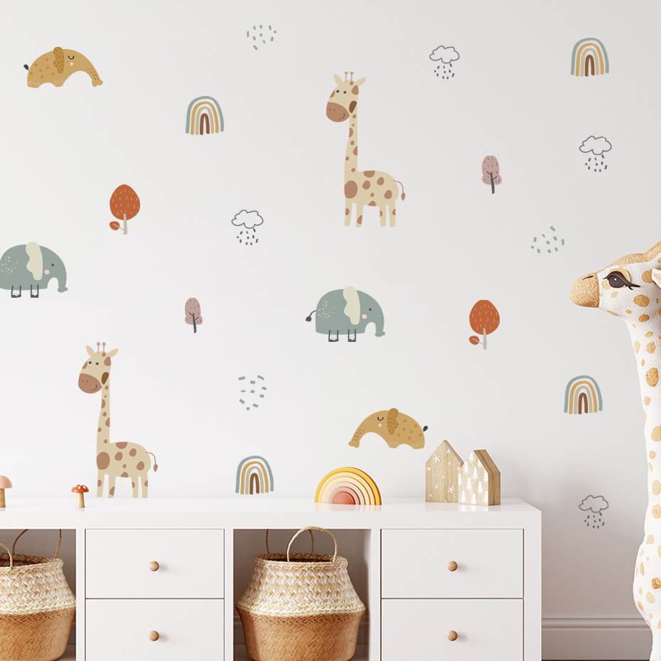 Cartoon Giraffe Elephant Anima - Baby Nursery Vinyl Wall Stickers recension och pris