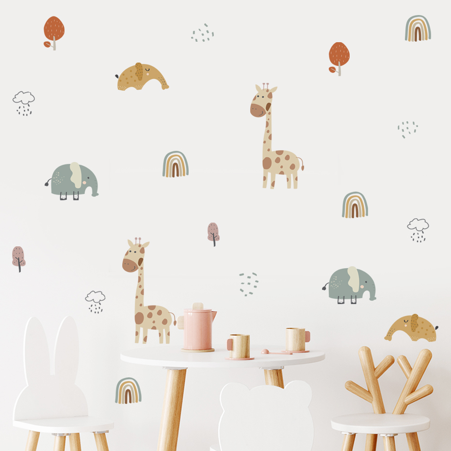 Cartoon Giraffe Elephant Anima - Baby Nursery Vinyl Wall Stickers recension och pris