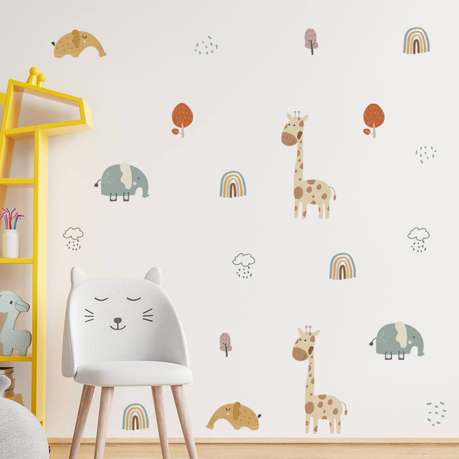 Cartoon Giraffe Elephant Anima - Baby Nursery Vinyl Wall Stickers recension och pris