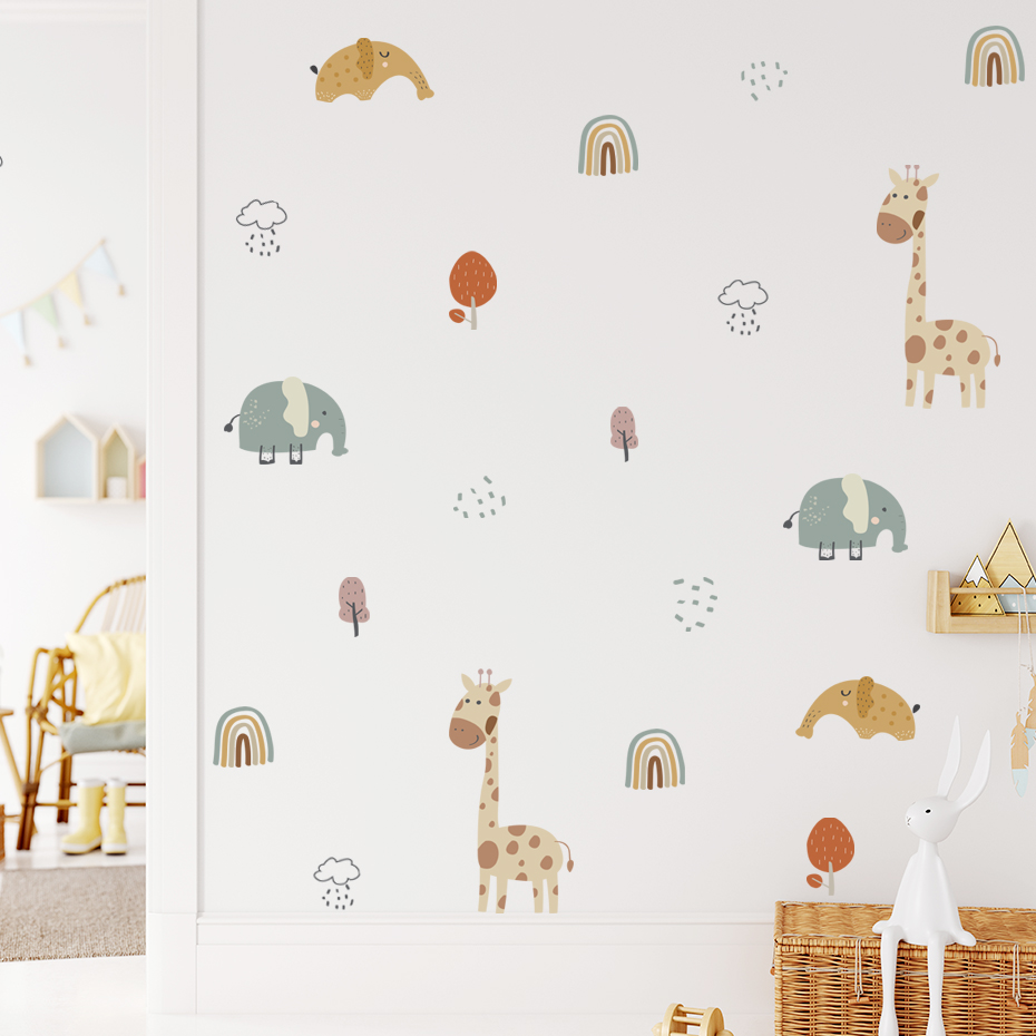 Cartoon Giraffe Elephant Anima - Baby Nursery Vinyl Wall Stickers recension och pris