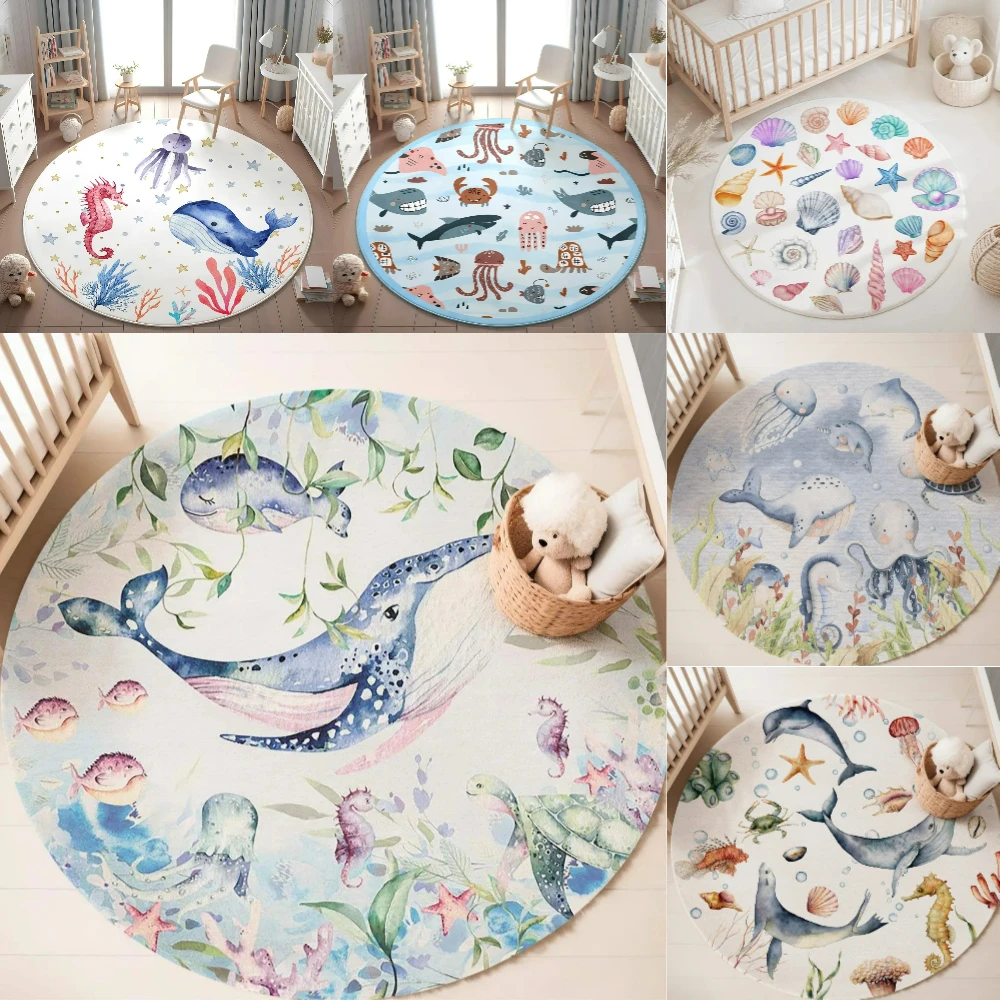 Blue Marine animal Round Carpe - Baby Nursery Mat recension och pris