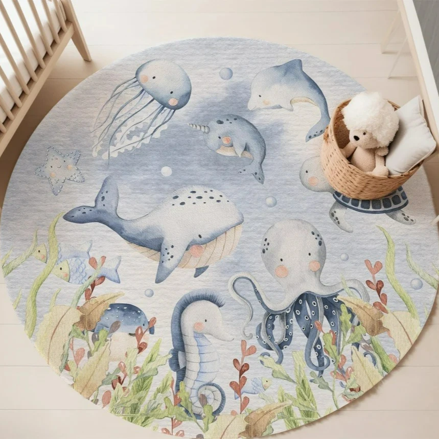 Blue Marine animal Round Carpe - Baby Nursery Mat recension och pris